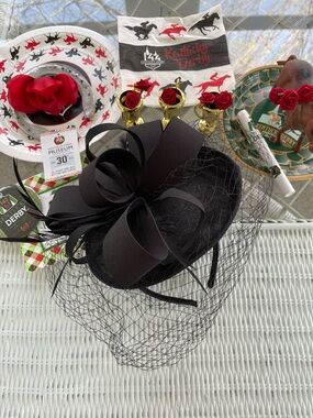 Black Teardrop Fascinator with Feather & Netting
